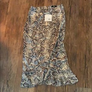 Snake Print Frill Midi Skirt